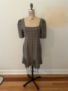 BCBGMaxAzria Gray Plaid Square-Neck Mini Dress